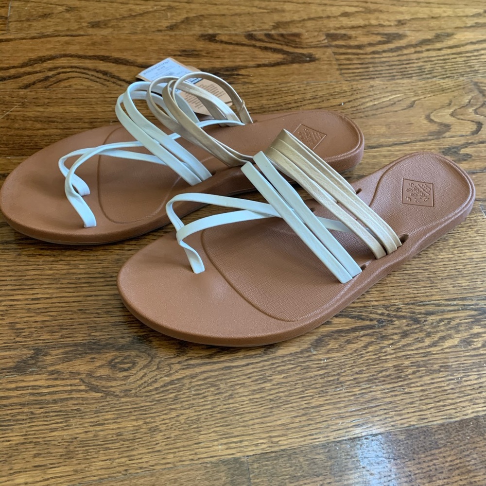 Freewater Sandals, White & Gold Sunburst, size 11